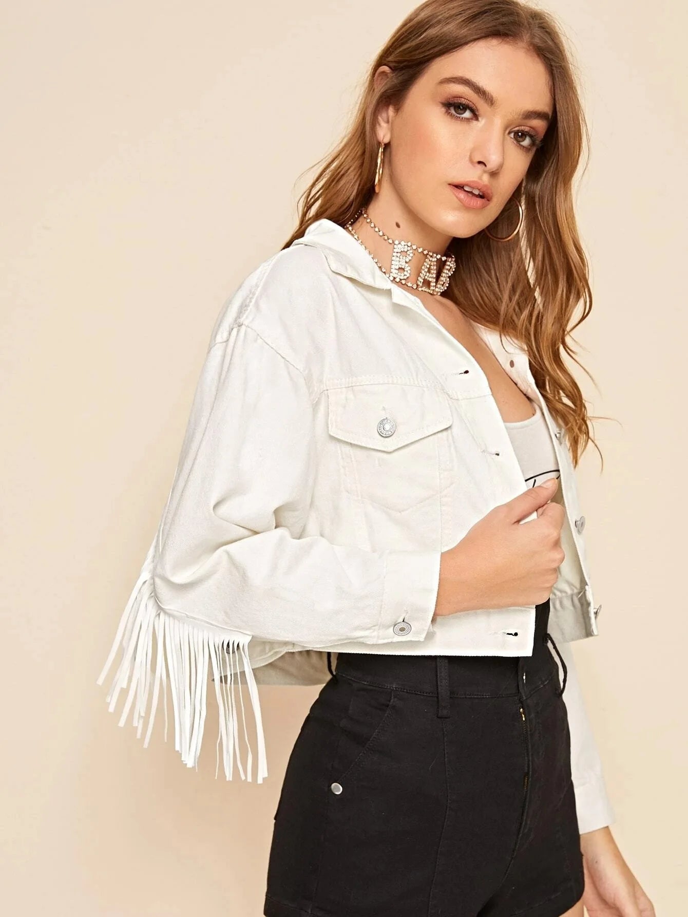 Vintage Jeansjacke mit Fransen – Kurze Damen Denim Jacke im Streetwear-Stil